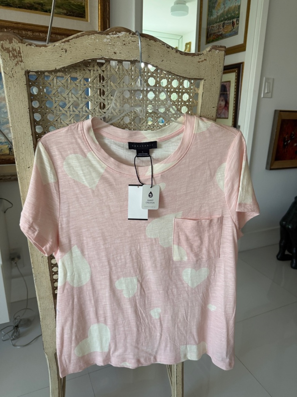 Sanctuary Pink & White Hearts Short Sleeve Tee Shirt